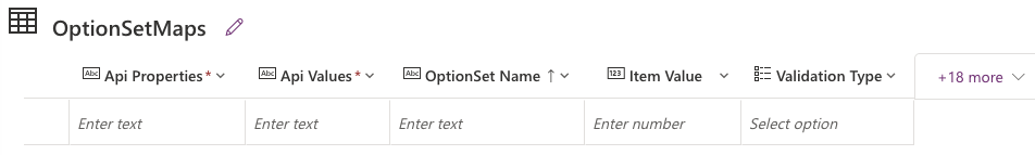 OptionSetMaps columns