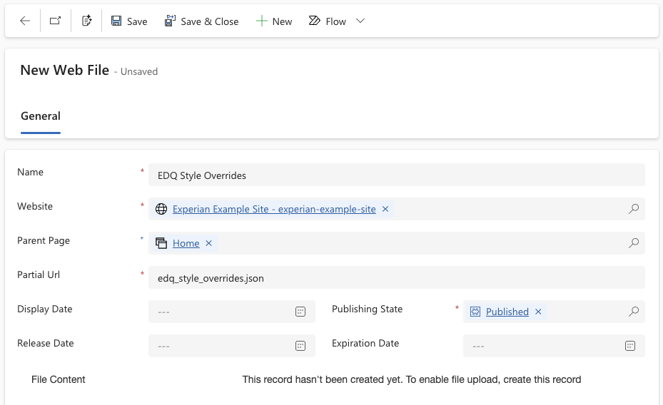 New Web File for EDQ Style Overrides
