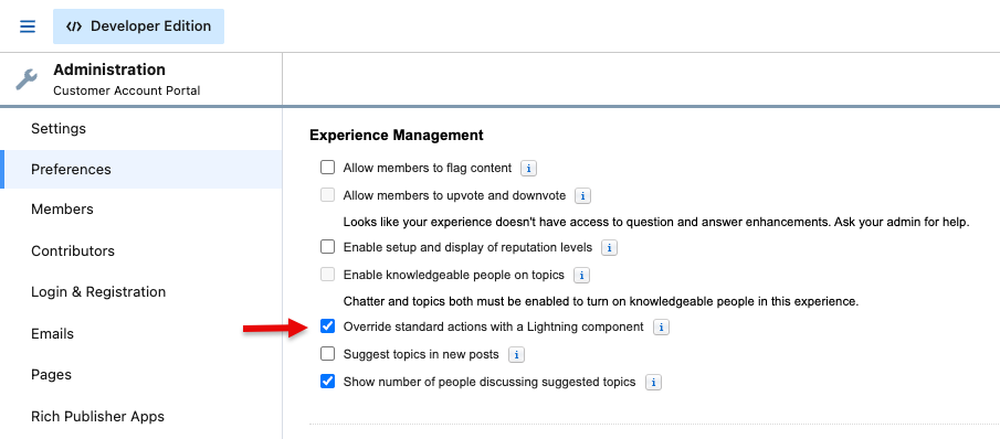 Override standard actions with a Lightning component