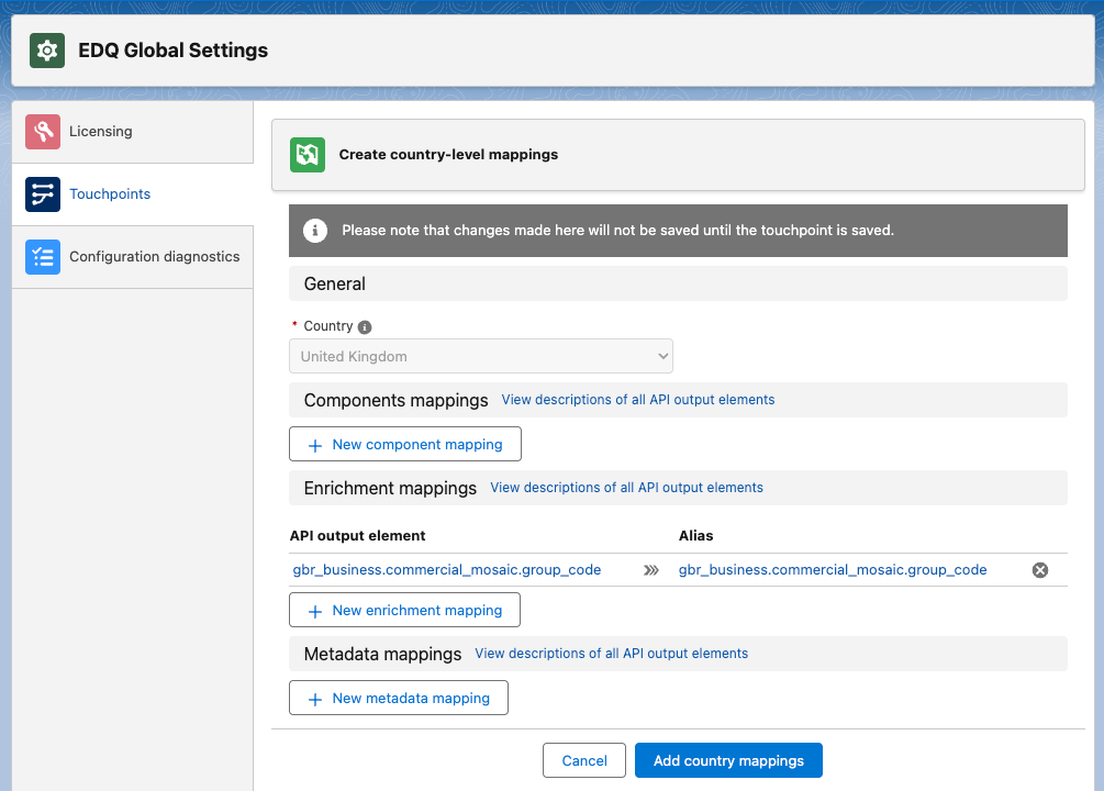 Unbound Touchpoint mappings